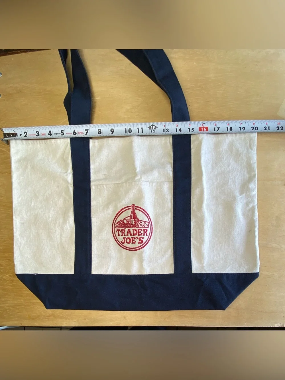 Trader Joe's Canvas Tote Bag in Cream and Navy